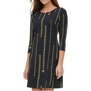 Tommy Hilfiger Navy Dress with Gold Chain Pattern